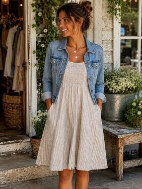 UNIVERSAL THREAD Sleeveless Striped Tank Dress in Beige